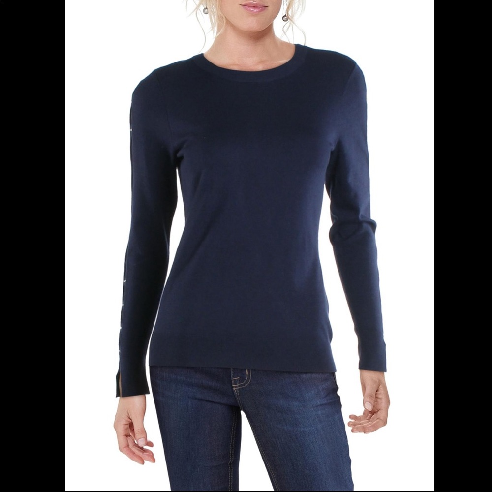 Michael Kors navy crew neck sweater with cut out sleeve